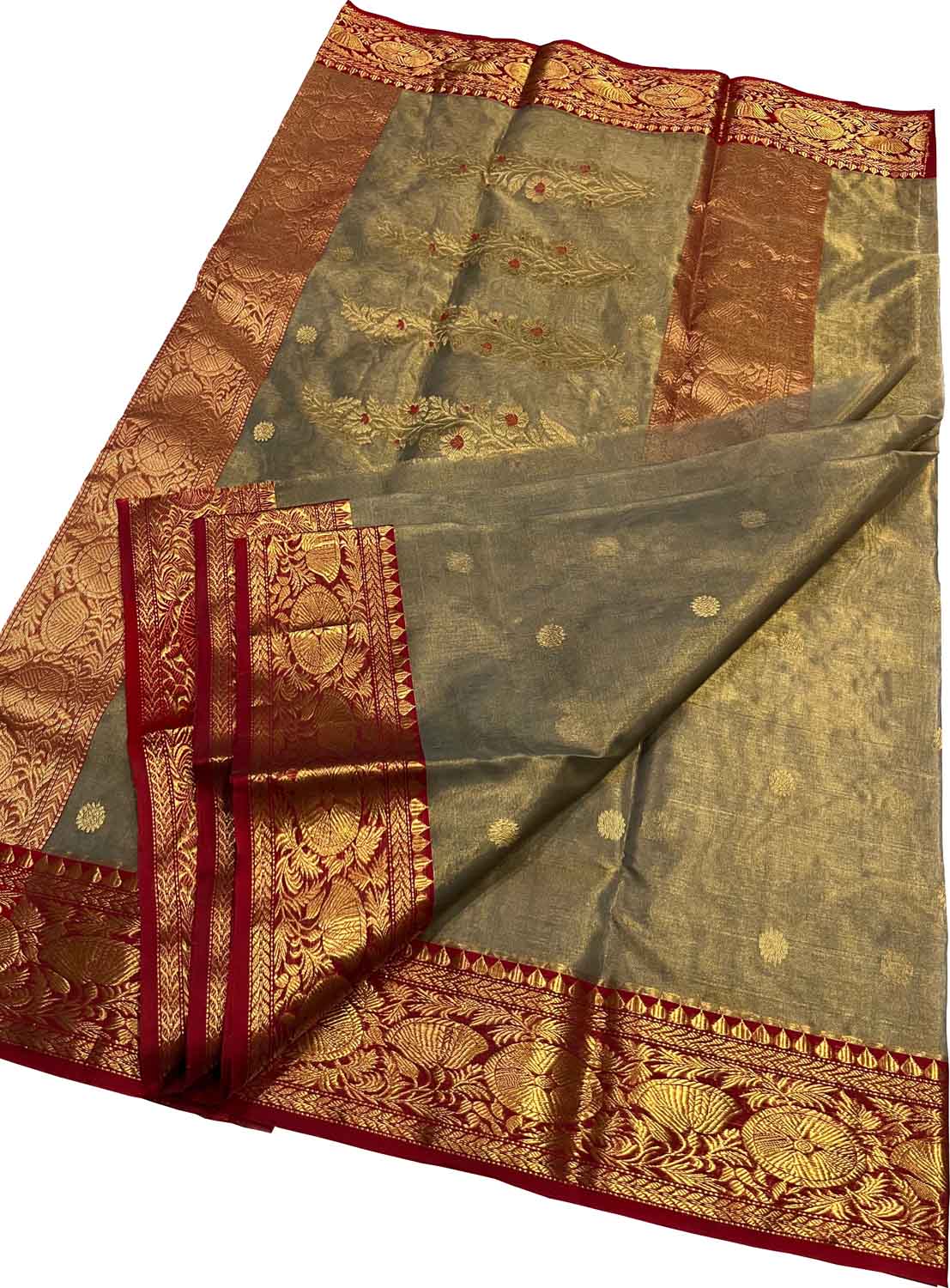 Elegant Grey Handloom Chanderi Pure Katan Silk Saree - Luxurion World