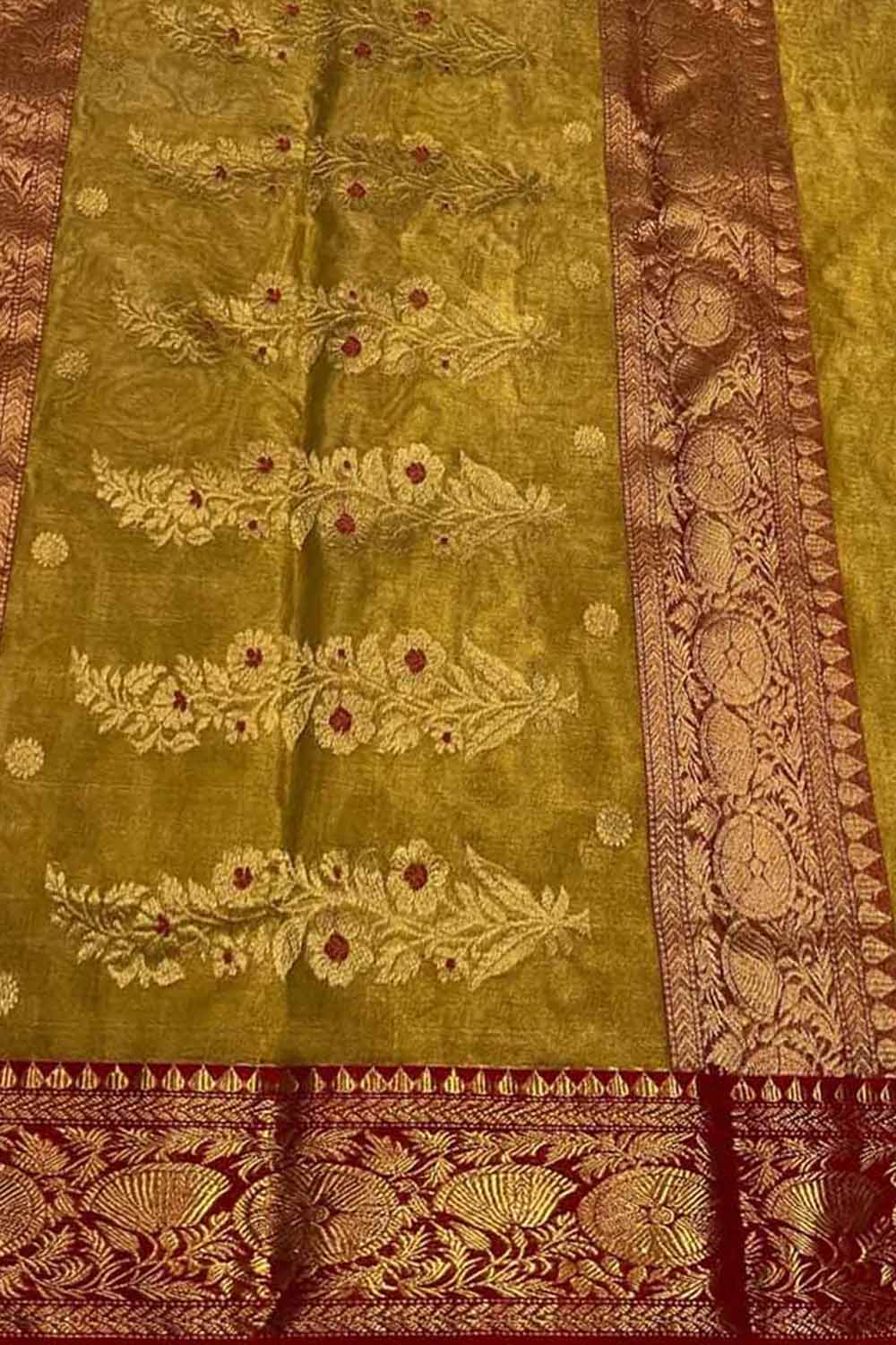 Yellow Handloom Chanderi Pure Katan Silk Saree - Luxurion World