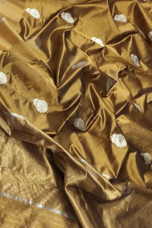 Golden Handloom Chanderi Pure Silk Flower Design Saree - Luxurion World