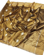 Golden Handloom Chanderi Pure Silk Flower Design Saree - Luxurion World