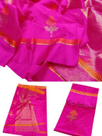 Pink Handloom Chanderi Pure Silk Flower Design Saree - Luxurion World