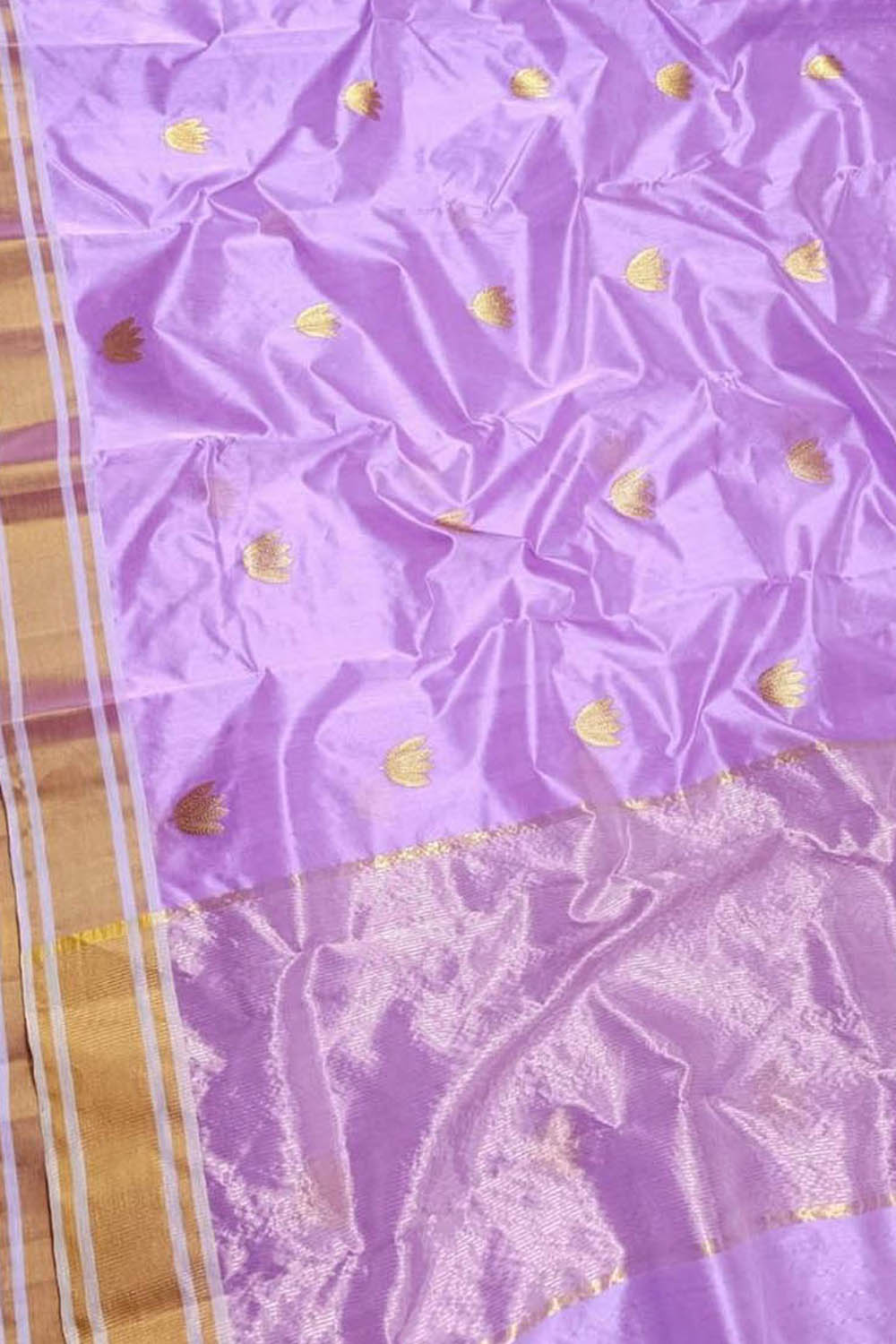 Purple Handloom Chanderi Pure Silk Flower Design Saree - Luxurion World