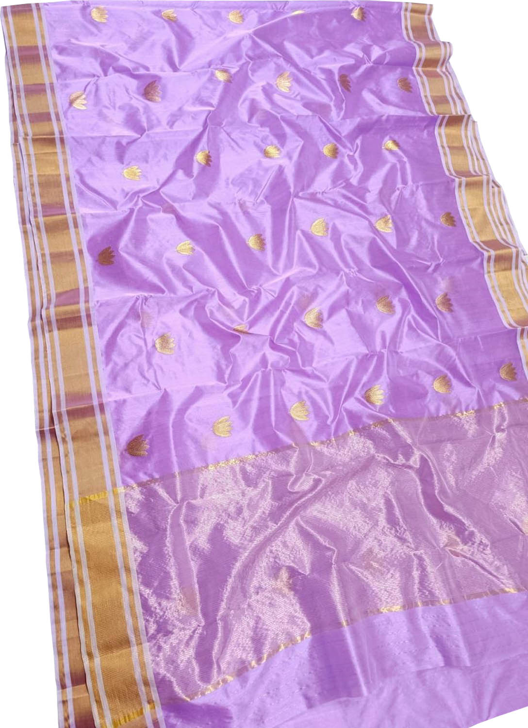 Purple Handloom Chanderi Pure Silk Flower Design Saree - Luxurion World