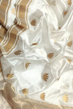 White Handloom Chanderi Pure Silk Flower Design Saree - Luxurion World
