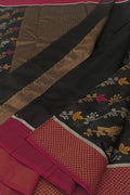 Black Handloom Chanderi Pure Silk Flower And Bird Design Saree