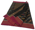 Black Handloom Chanderi Pure Silk Flower And Bird Design Saree