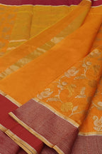 Orange Handloom Chanderi Pure Silk Flower Design Saree