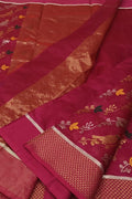 Pink Handloom Chanderi Pure Silk Flower And Bird Design Saree
