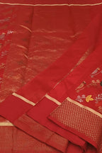Red Handloom Chanderi Pure Silk Flower And Bird Design Saree