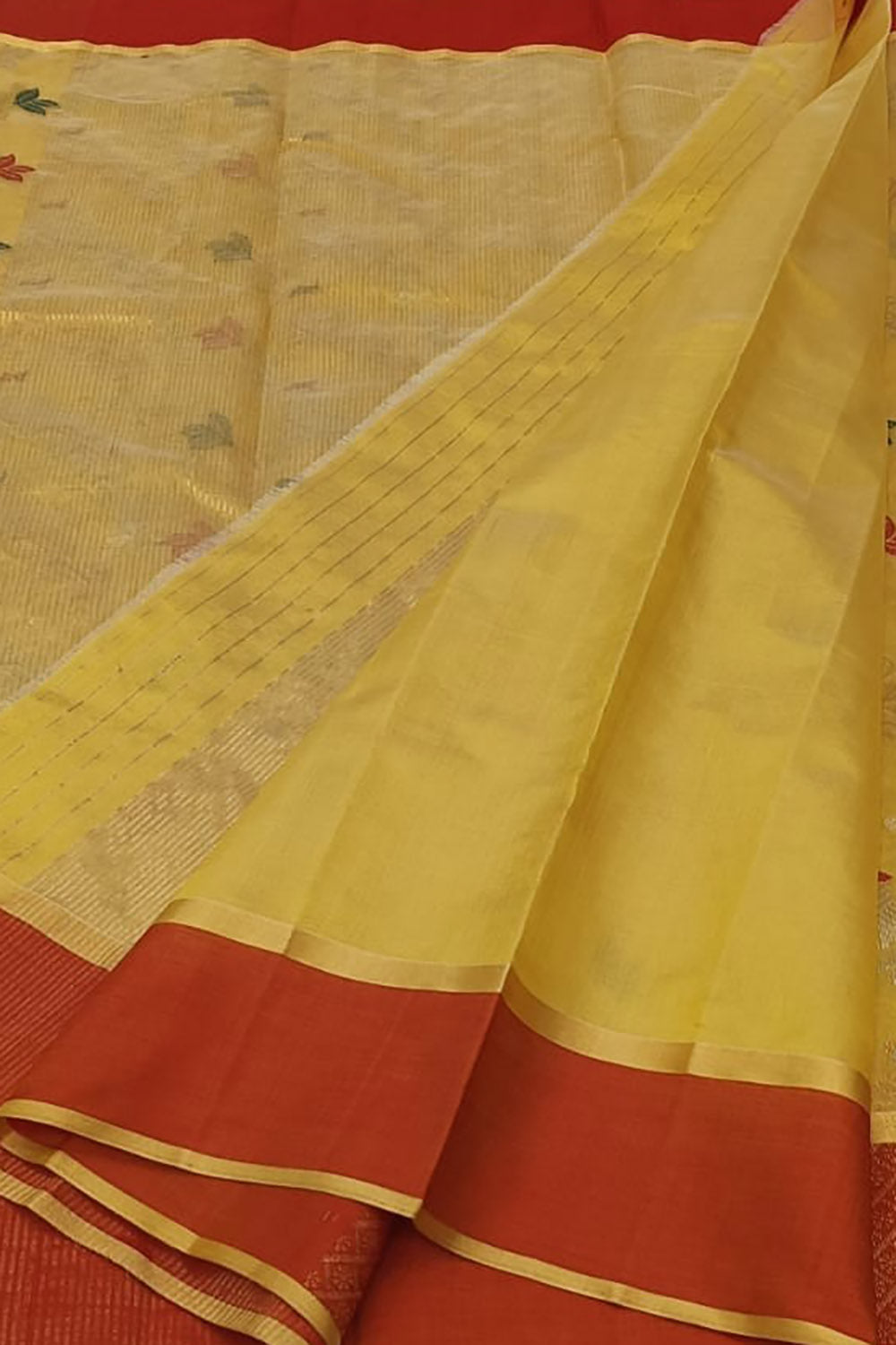 Yellow Handloom Chanderi Pure Silk Flower Design Saree