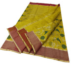 Yellow Handloom Chanderi Pure Silk Flower And Bird Design Saree