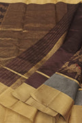 Brown Handloom Chanderi Pure Silk Flower And Bird Design Saree