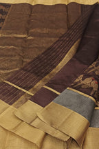 Brown Handloom Chanderi Pure Silk Flower And Bird Design Saree