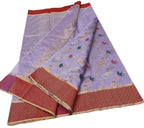 Purple Handloom Chanderi Pure Silk Flower And Bird Design Saree