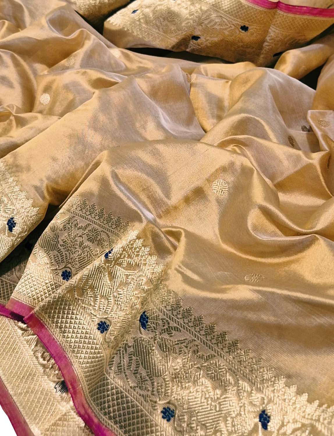 Golden Handloom Chanderi Pure Silk Booti Design Saree