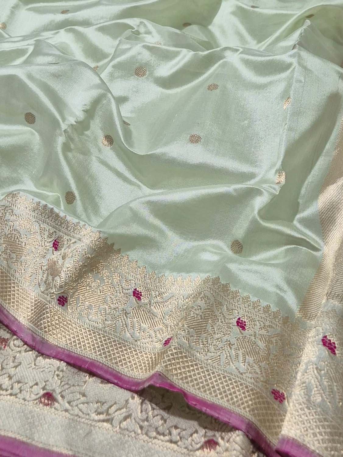 Green Handloom Chanderi Pure Silk Booti Design Saree