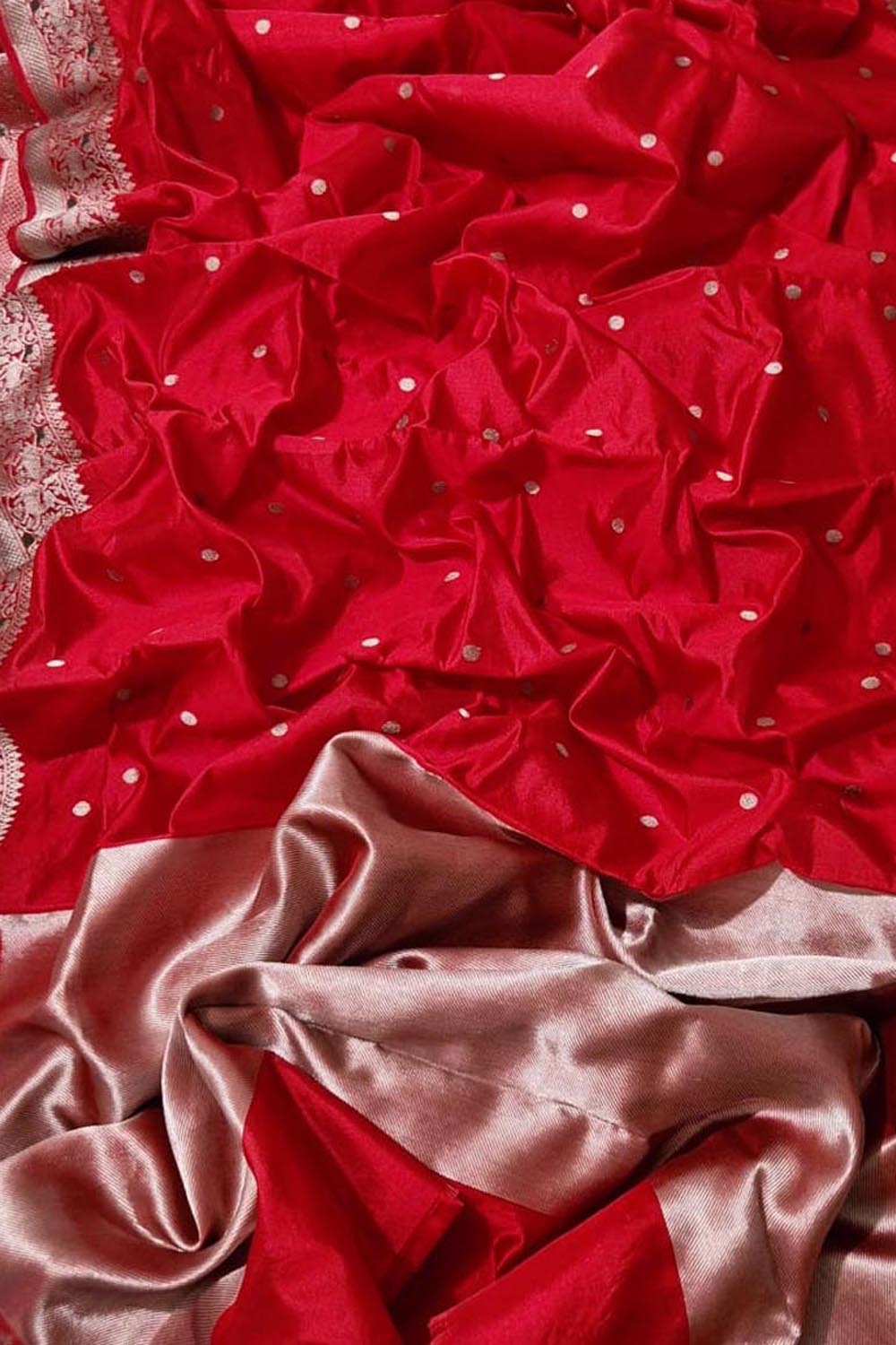 Red Handloom Chanderi Pure Silk Booti Design Saree