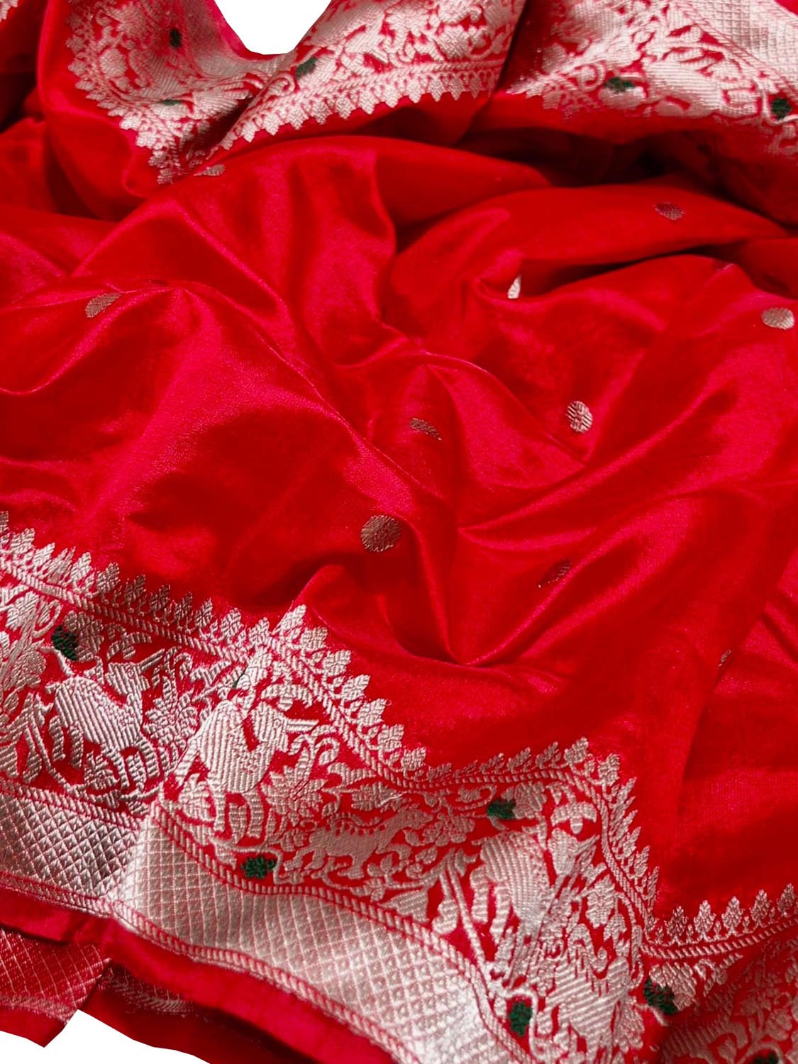 Red Handloom Chanderi Pure Silk Booti Design Saree