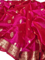Pink Handloom Chanderi Pure Silk Flower Design Saree