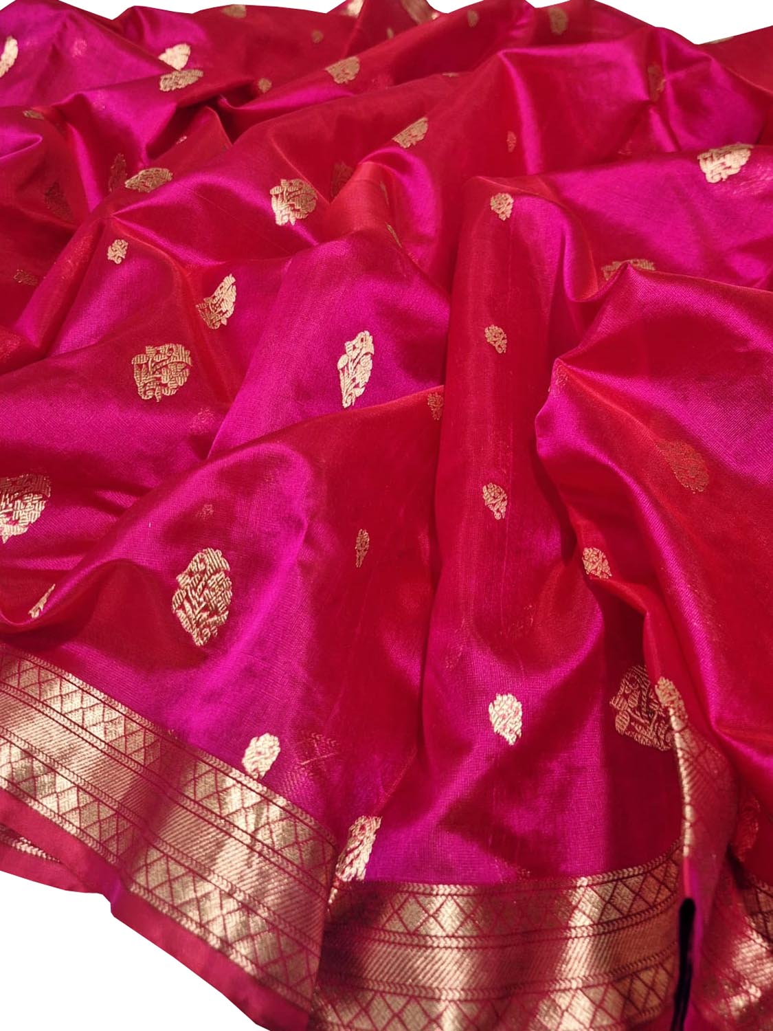 Pink Handloom Chanderi Pure Silk Flower Design Saree
