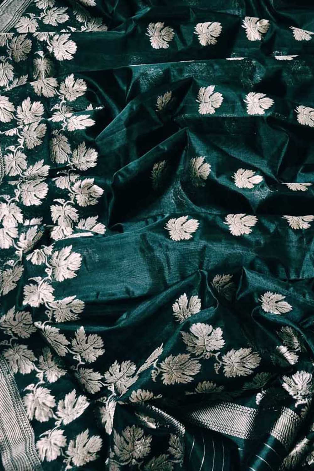 Green Handloom Chanderi Pure Silk Flower Design Saree