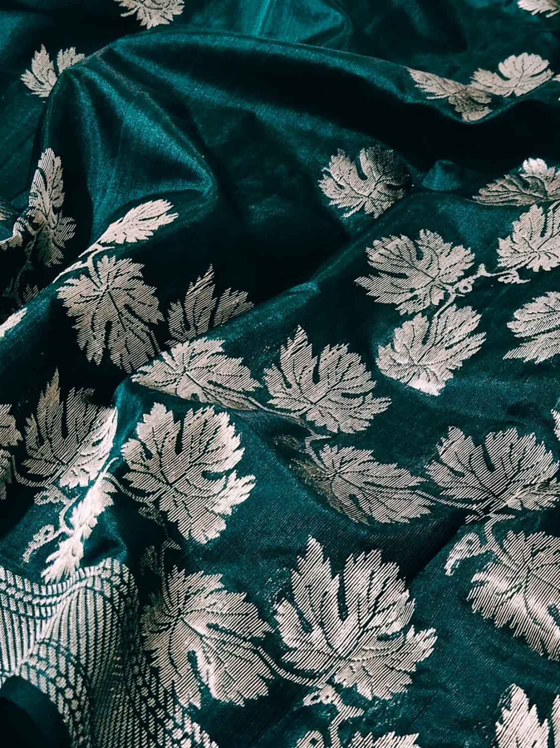 Green Handloom Chanderi Pure Silk Flower Design Saree
