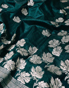 Green Handloom Chanderi Pure Silk Flower Design Saree