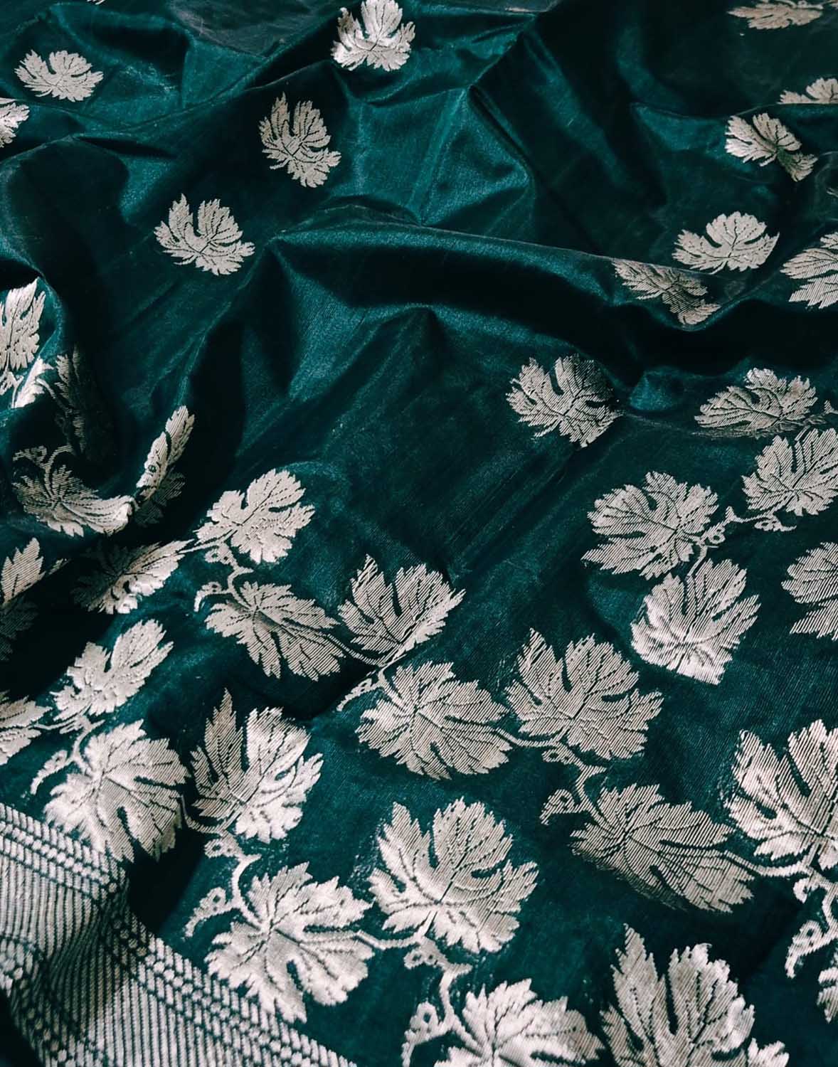 Green Handloom Chanderi Pure Silk Flower Design Saree