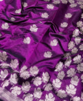 Purple Handloom Chanderi Pure Silk Flower Design Saree