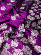 Purple Handloom Chanderi Pure Silk Flower Design Saree