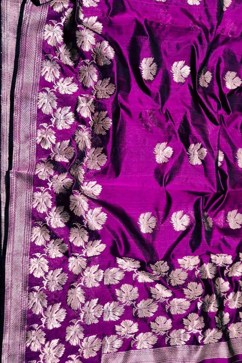 Purple Handloom Chanderi Pure Silk Flower Design Saree
