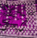 Purple Handloom Chanderi Pure Silk Flower Design Saree