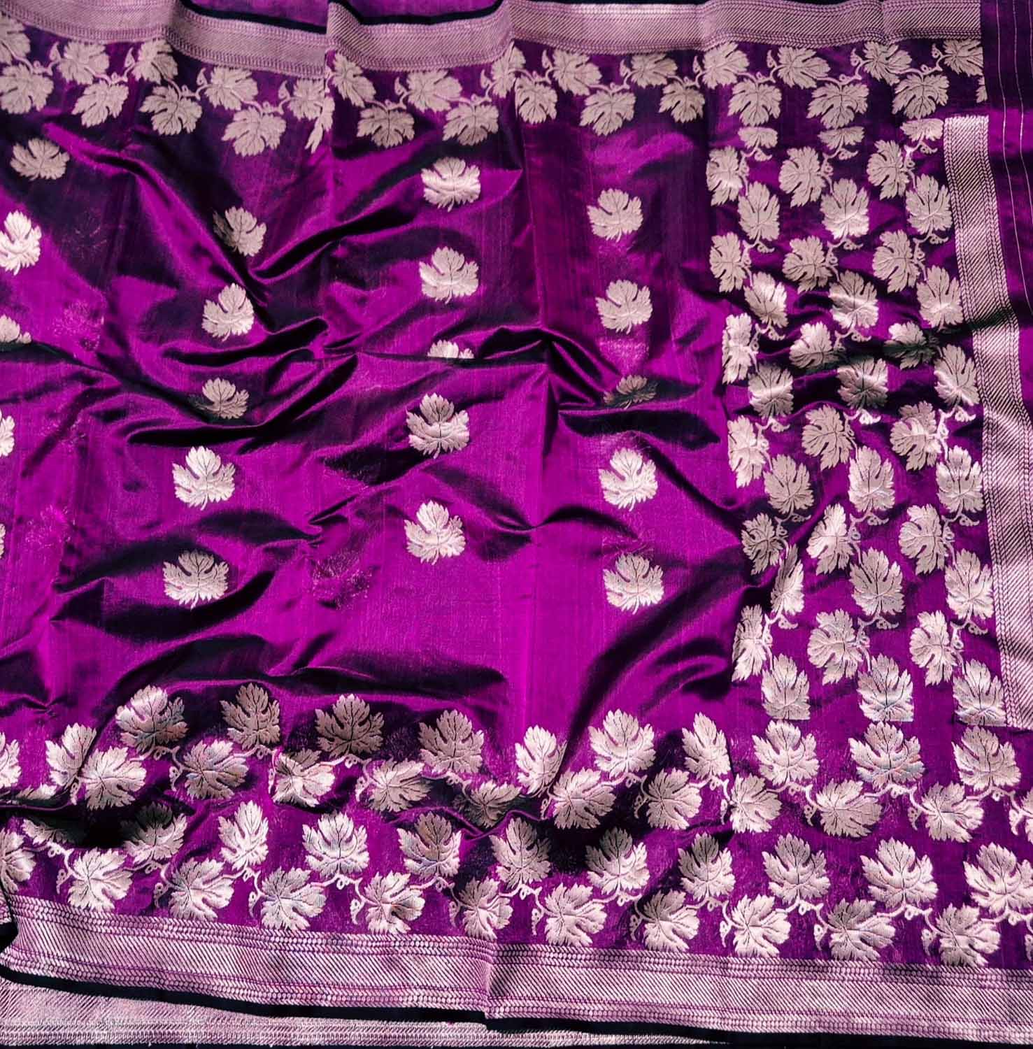 Purple Handloom Chanderi Pure Silk Flower Design Saree