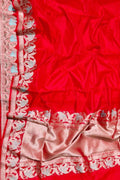 Red Handloom Chanderi Pure Silk Flower Design Saree