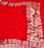 Red Handloom Chanderi Pure Silk Flower Design Saree