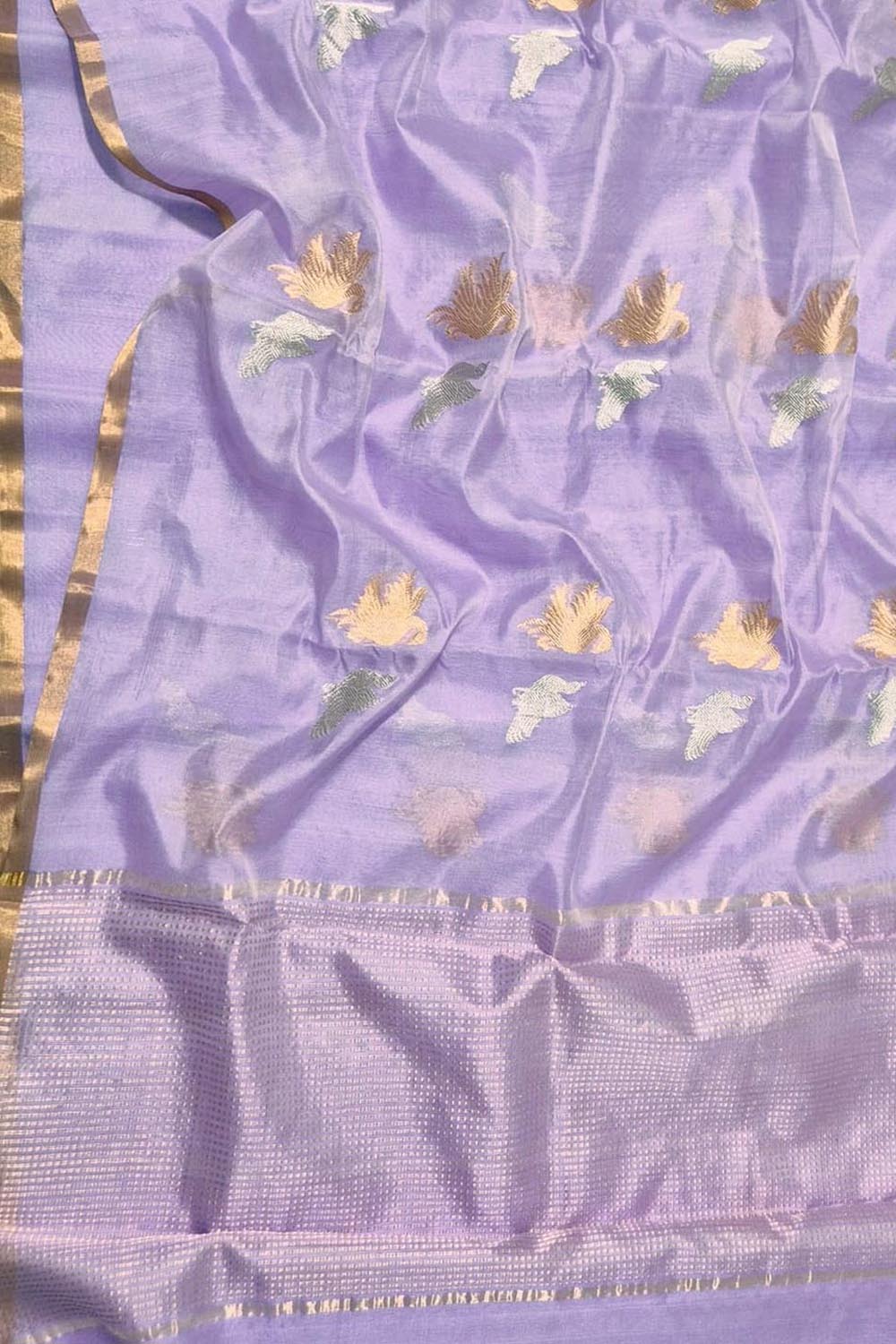 Purple Handloom Chanderi Pure Silk Bird Design Saree