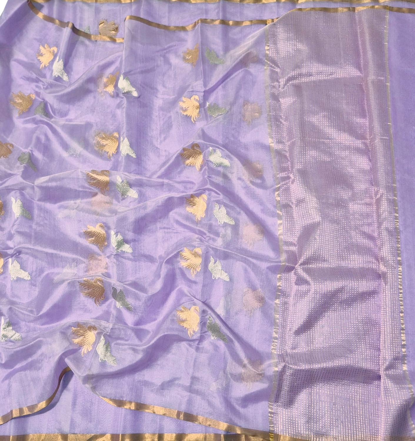 Purple Handloom Chanderi Pure Silk Bird Design Saree