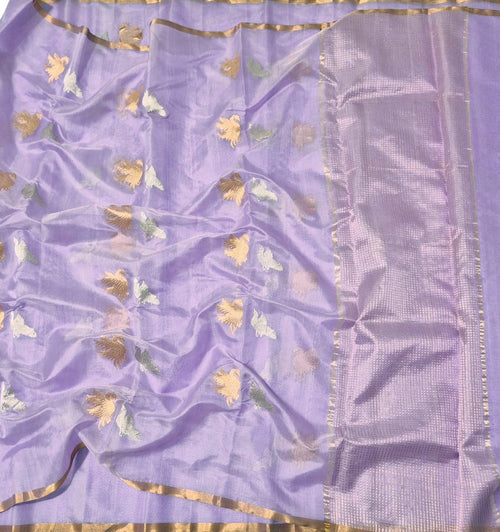 Purple Handloom Chanderi Pure Silk Bird Design Saree