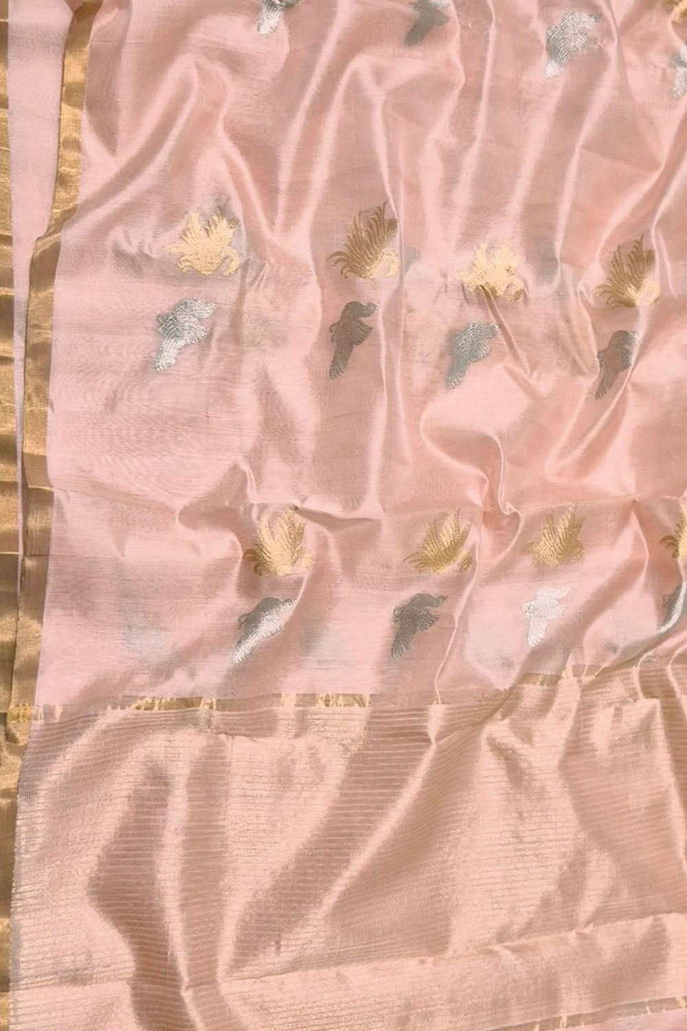 Pink Handloom Chanderi Pure Silk Bird Design Saree