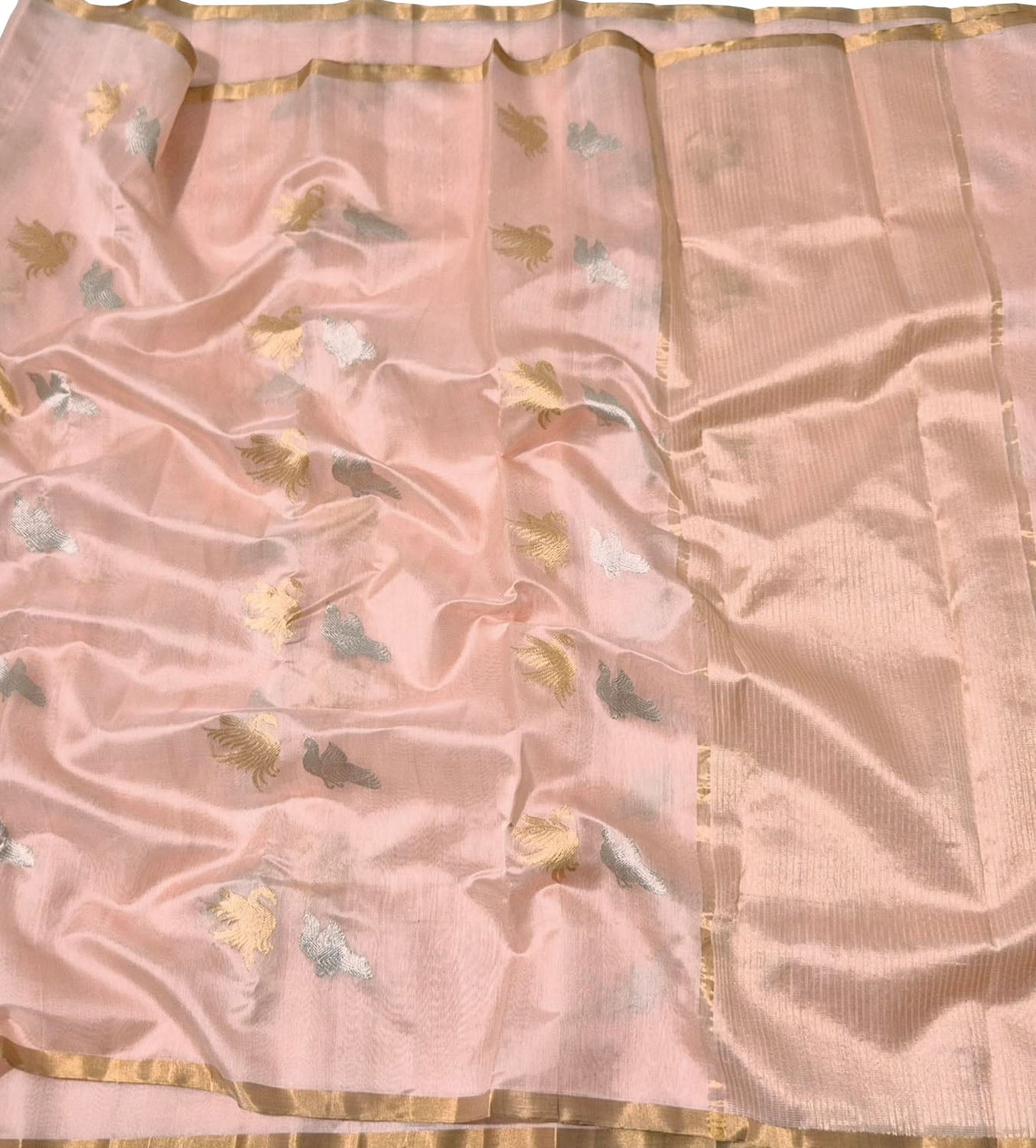 Pink Handloom Chanderi Pure Silk Bird Design Saree