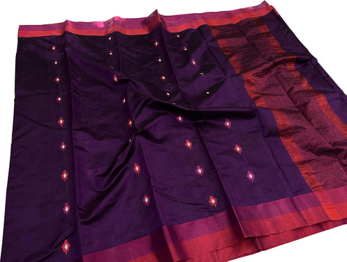 Purple Handloom Chanderi Pure Silk Flower Design Saree