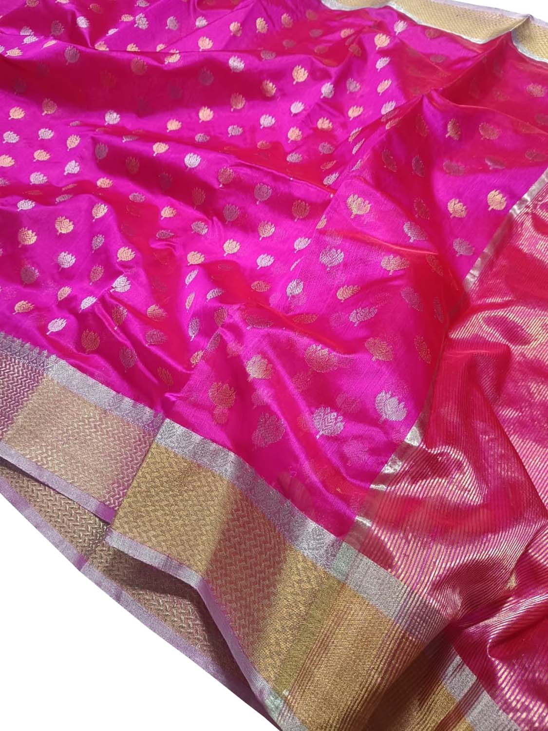 Pink Handloom Chanderi Pure Silk Flower Design Saree