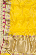 Yellow Handloom Chanderi Pure Silk Flower Design Saree