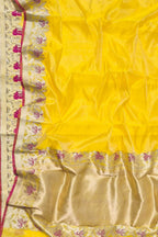 Yellow Handloom Chanderi Pure Silk Flower Design Saree