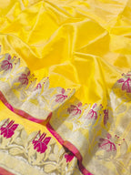 Yellow Handloom Chanderi Pure Silk Flower Design Saree