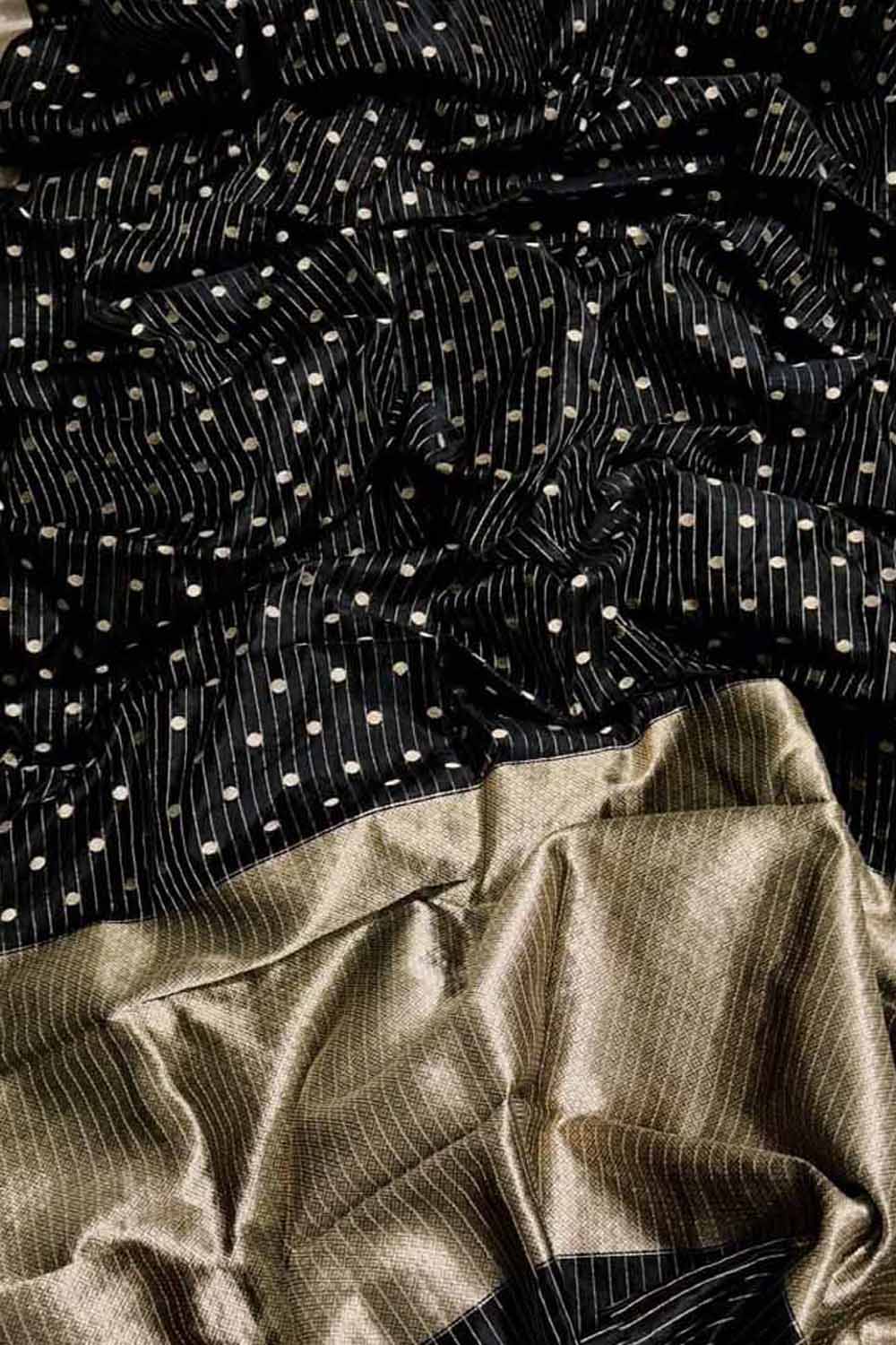 Black Handloom Chanderi Pure Silk Booti Design Saree