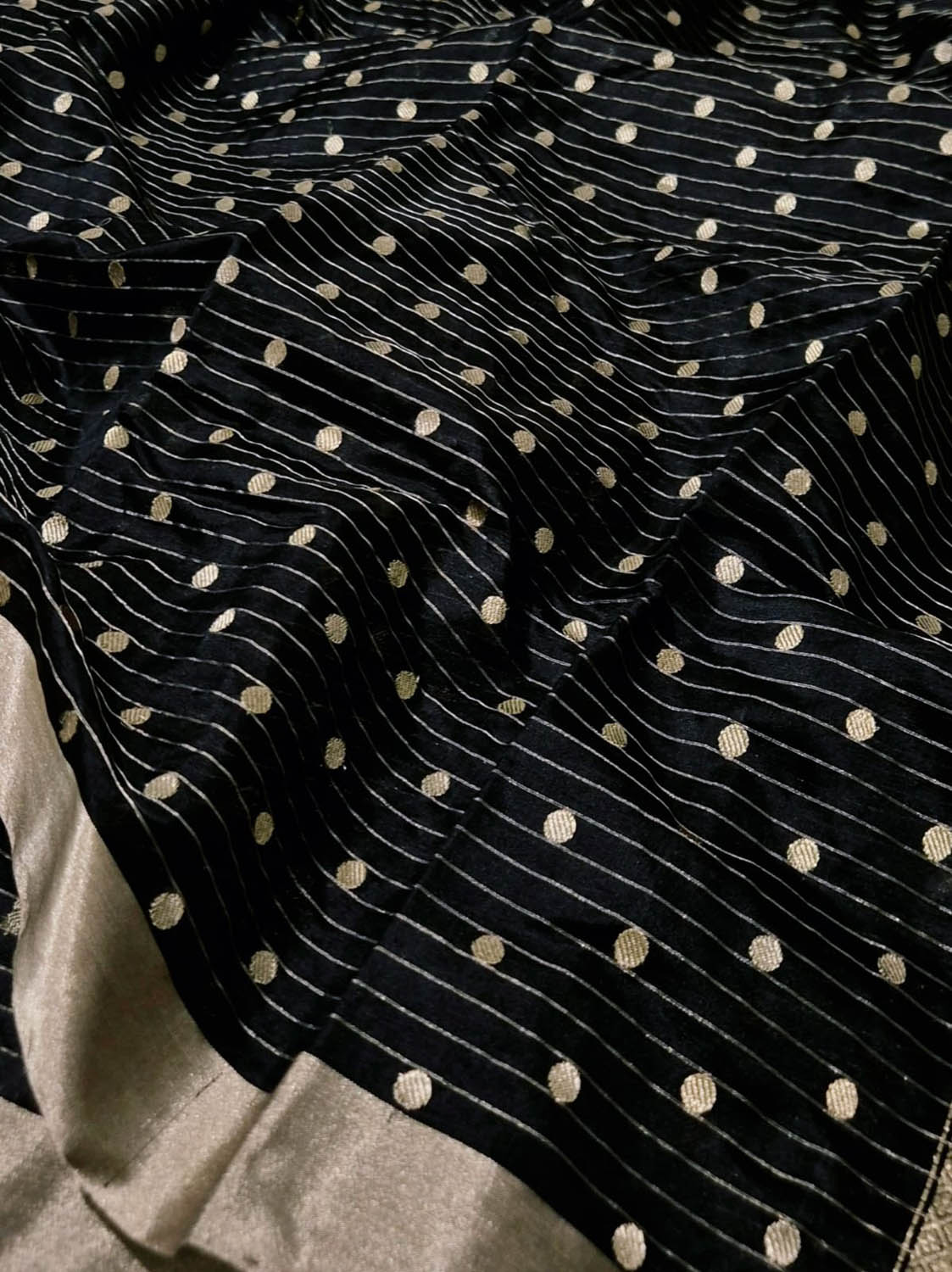Black Handloom Chanderi Pure Silk Booti Design Saree