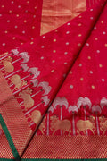 Red Handloom Chanderi Pure Silk Booti And Cow Design Saree