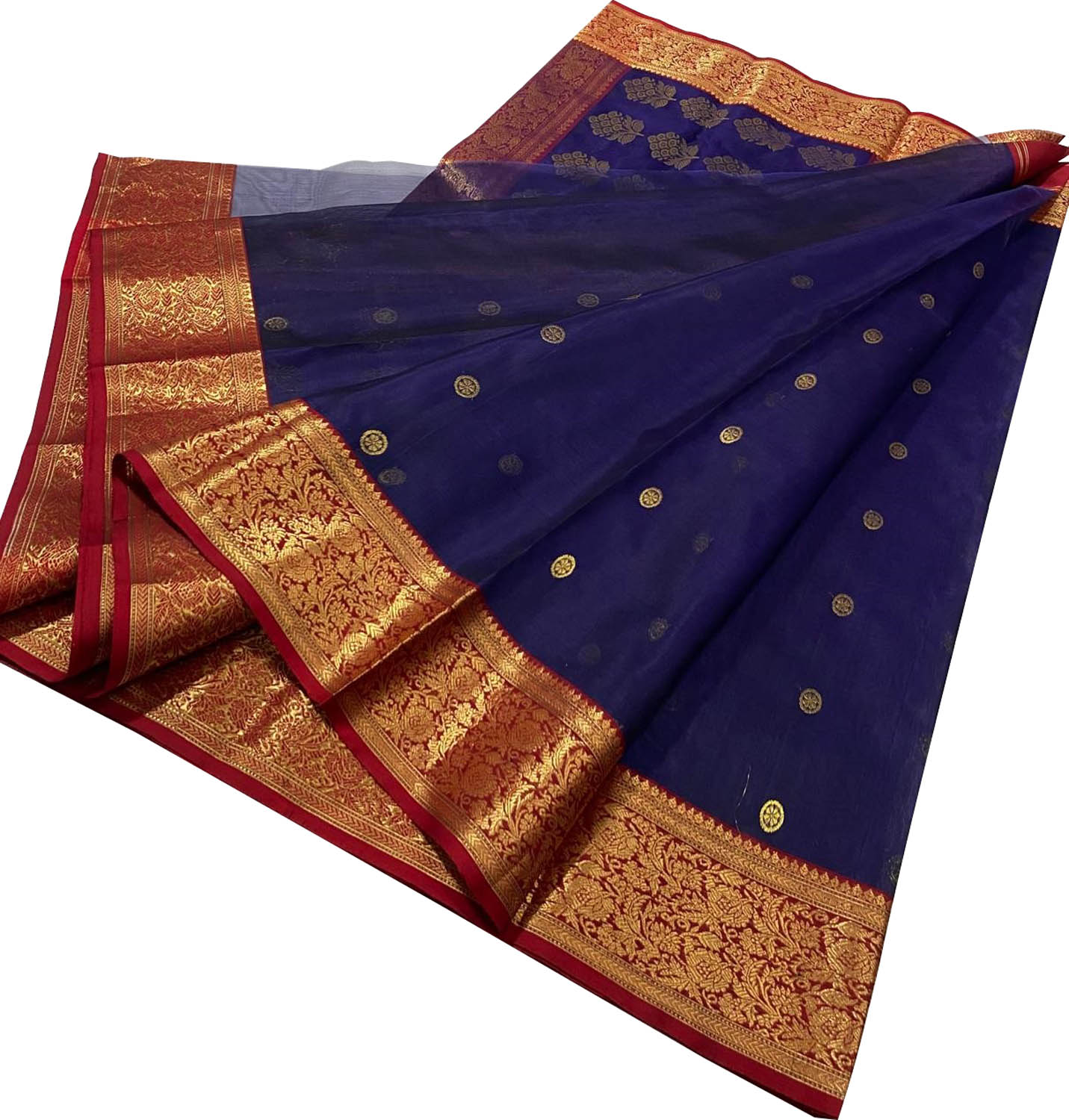 Blue Chanderi Pure Katan Silk Booti Design Saree