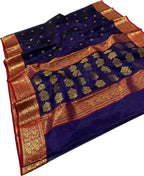 Blue Chanderi Pure Katan Silk Booti Design Saree